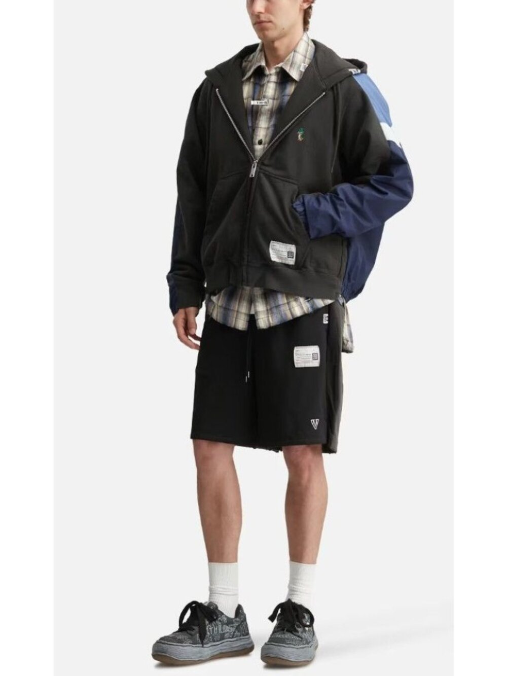 NWT Maison MIHARA YASUHIRO Black Paneled Hoodie Zip Jacket Men's 46 IT/FR US S